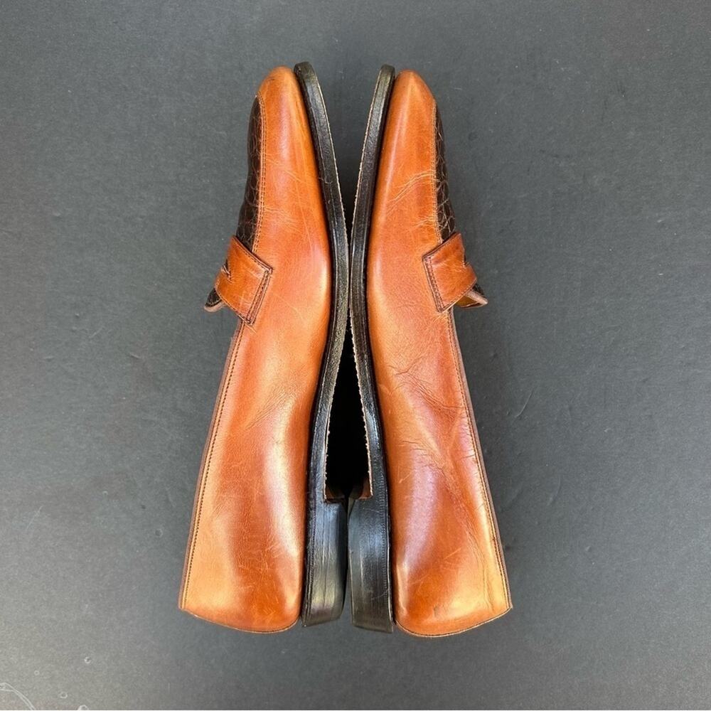 Allen Edmunds Avalon Two-Tone Loafers, Brown Leather w/ Embossed Croc, Size 6.5 - Picture 4 of 16